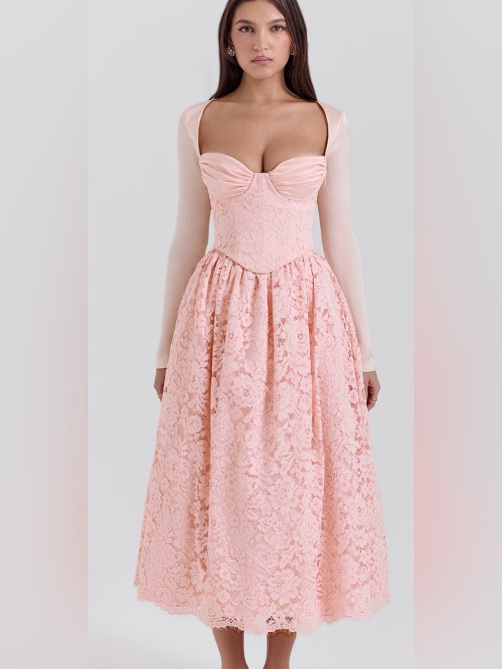 House of CB Blush Pink Lace Midi Dress